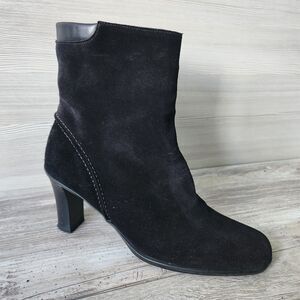 Sesto Meucci Black Classic Suede Ankle Italian Boots Block Heel Womens 9.5 ITALY